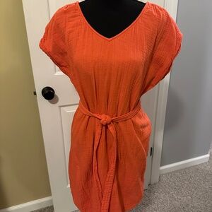 Women’s 100% cotton midi tunic dress - large - red/coral red